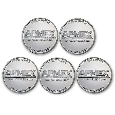 1 Oz Silver APMEX Round - Lot Of 5 Rounds .999 Fine Silver • $153.30