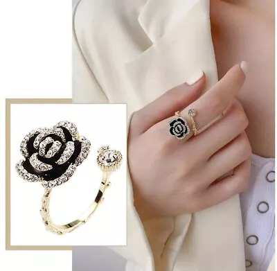 Black Rose Ring Shaped Open Adjustable Ring Chunky Ring Thumb Ring Love Ring • £6.89