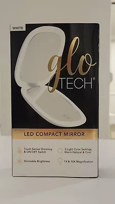 GLO TECH LED COMPACT MIRROR 1X & 10X MAGNIFICATION 3 Light Color Settings  WHITE • $13.99