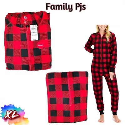 NWT Family Pajamas Matching Womens XL 1-Pc Red Check Printed Family PJ 100127327 • $10.39