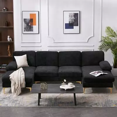 Modern 4 Seats Sectional Sofa With 2 Chaise Chenille Living Room Furniture Set • $578.99