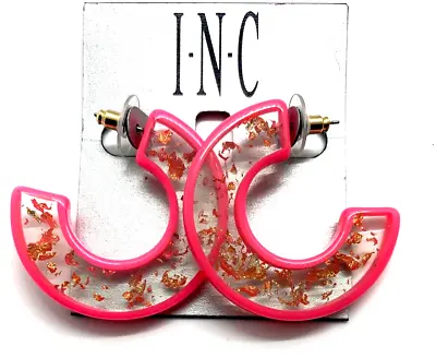 NWT I.N.C. INTL CONCEPTS BRIGHT BARBIE PINK 1 5/8  C-Hoop PIERCED Earrings • $1.99