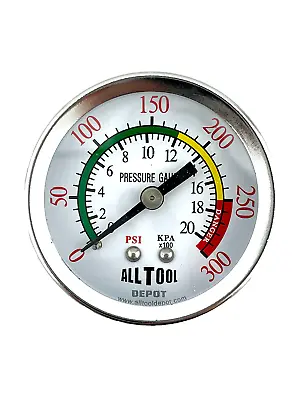 Air Pressure Gauge 2  Dial Center Back Mount 1/4 NPT - 0 To 300PSI Color Coded • $7.99