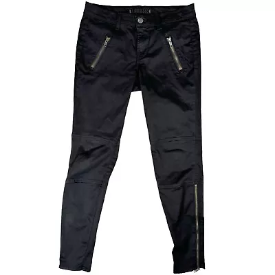 J Brand Agnes Stealth Twill Moto Skinny Jeans Size 25 Black Ankle Zip 28x28 EUC • $28.44