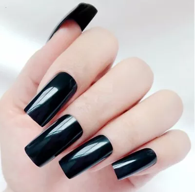 Black Square False Nails Long Press On Fake Full Cover 20 100 Set DIY Fake • £2.95