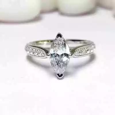 1.10Ct Marquise Cut Real Moissanite Solitaire Wedding Ring 14K White Gold Plated • $143.49