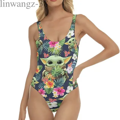 Star Wars Baby Yoda Womens One Piece Low-Cut Bikini Swim Bathing Wear Beachwear • $23.74