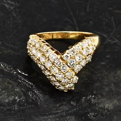 14k Yellow Gold Diamond Cluster V Shaped/Chevron Ring Size 6.5 • $1100