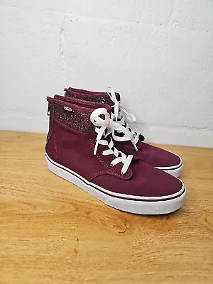 VANS Sk8-Hi Glitter Maroon Burgundy High Tops Sneakers Women’s 6/Boys 4.5 • $19.99