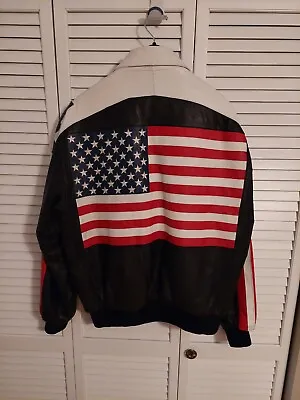 Vtg Men's Michael Hoban WhereMI USA Flag Leather Jacket Size XLT • $125