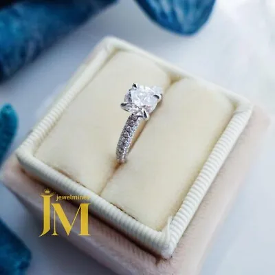 Round Cut 1.50 Carat Moissanite Solitaire Engagement Ring Solid 14K White Gold • $234.90