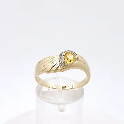 14k Gold Canary Yellow Sapphire Diamond Angel Wing Band Ring Sz9 • £365.83