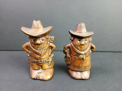 Old West Cowboy Cowgirl Salt & Pepper Shakers Vintage 60's Ceramic By T.C. - USA • $9.31