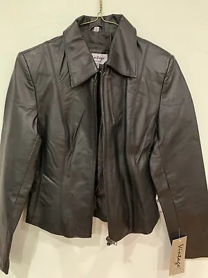 Vintage Womens Black  Leather Biker Jacket Sz Xs • $49