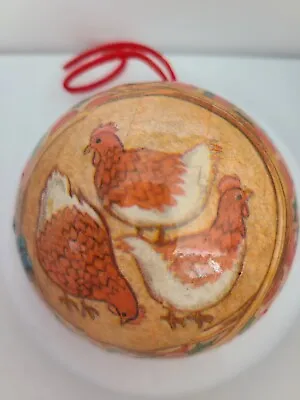 Vintage Round Paper Mache Christmas Ornament 3 French Hens • $5
