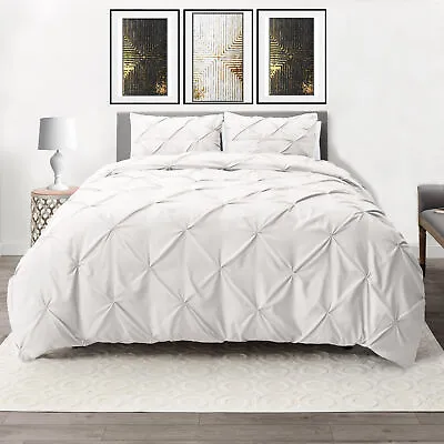 $32.99 • Buy Down Alternative Comforter Set 3 Piece Pinch Pleated Duvet Insert With Shams