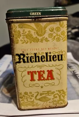 Vintage Green Tea RICHELIEU TEA Advertising Metal Tin Original Lid  Chicago ILL • $2