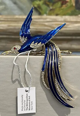 The Met Tropical Bird Brooch Crystal Jeweled Blue Enamel Costume Jewelry NEW • $114.50