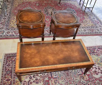 Vintage Weiman Leather Top Mahogany Table Set Coffee Table & End Tables • $850