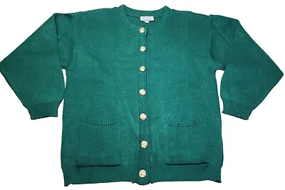 Brunny Unisex Adult Sz M Green Cardigan Knit Gold Button Up Sweater W/ Pockets • £14.94