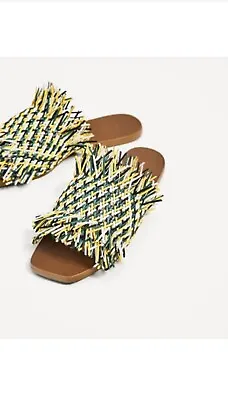 Zara Multicolor Flat Braided Sandals Shoes Slides Raffia Espadrille Woven 40 9 • $29.99