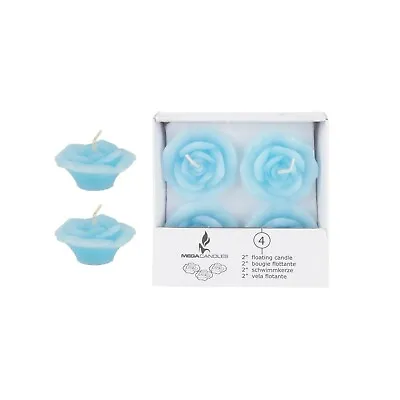 Mega Candles - Unscented 2  Floating Flower Candles - Light Blue Set Of 4 • $8.95