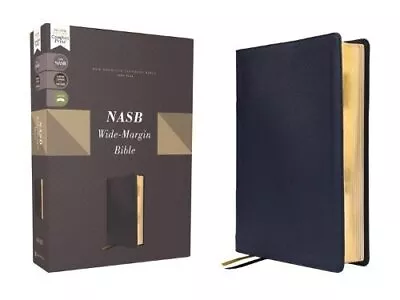 NASB Wide Margin Bible Genuine Leather Calfskin Navy Red L... 9780310461104 • £109.99