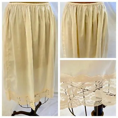 Vtg Cream Damask Acetate Retro Half Slip Skirt Petticoat LACE Hem XL EUC • $21.95