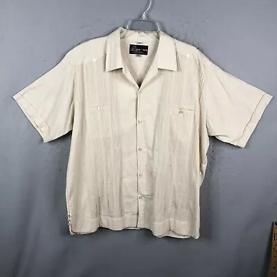 Xaca Chem Linen Shirt Men 44 Beige Mexican Wedding Pintuck Pleats Beachy Summer • $24.78