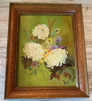 Vtg 1970s Original Oil Painting Floral Flower Bouquet Wood Framed Signed Dated • $33
