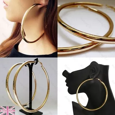 HUGE 10cm/12cm GOLD/SILVER Fashion BIG Plain MASSIVE HOOPS Large Hoop Earrings • £3.99