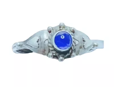 Ring Size 8 Vintage Sterling Silver Heart Accents Lapis Lazuli Bali Handcrafted • $16.72