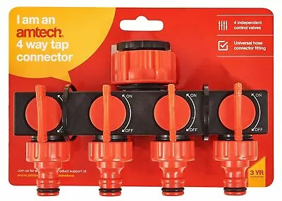 Tap Connector (4 Way) Garden Manifold Hose Pipe Splitter Adapter (Amtech) • £8.99