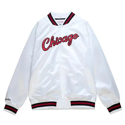 Mitchell & Ness Lightweight Satin Button Up Jacket Mens White Coats Jackets Oute • $59.99