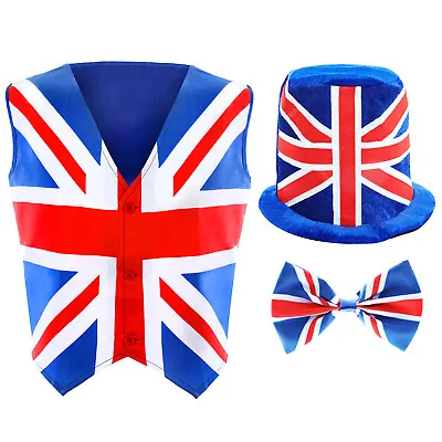 Mens Union Jack Waistcoat & Bow Tie Fancy Dress Costume Coronation Royal Flag • £13.99