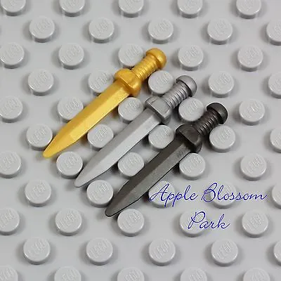 LEGO Minifig Lot/3 ROMAN SWORD Dark Gray Silver Gold Short Gladius Castle Weapon • $11.79