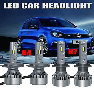 Pair Mini LED Car Headlight 800W 80000lm Bulbs Kit High/Low Beam H4/HB2/9003 H7 • £15.50