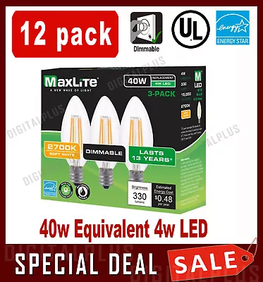 12pack B10 LED Light Bulbs 2700k 40W 300L Equivalent C12 E12 Candelabra Dimmable • $18.33