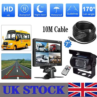 Car Reversing Backup Camera + 7  LCD Monitor For Truck Caravan Bus Rear View Kit • £43.99