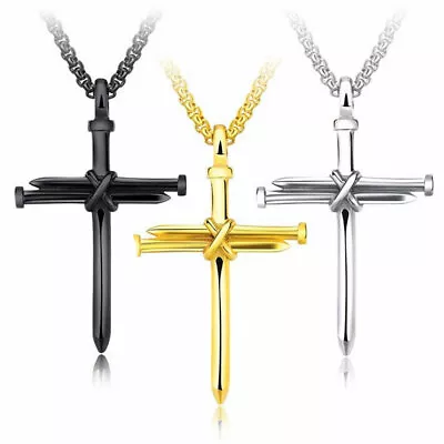 Nail Cross Pendant Necklace - Real Stainless Steel 3 Colors 22  Box Chain • $14.99