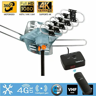 150Miles Outdoor TV Antenna Motorized Amplified HDTV High Gain 36dB UHF VHF • $29.99