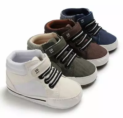 Newborn Baby Boy Pram Shoes Infant High Top Booties PreWalker Boots 3 6 9 12 18M • £4.99