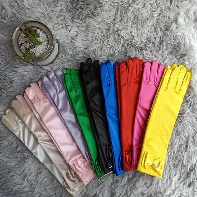 £3.59 • Buy Kids Short Wrist Smooth Satin Gloves For Party Dress Prom Evening Wedding