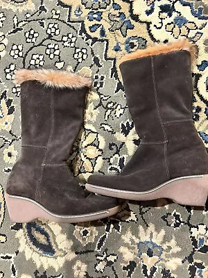 Maxine Of Canada Brown Suede Fur Boots Size 7.5 Women’s • $50