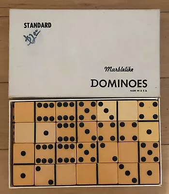 Vintage Puremco Marblelike Dominoes #616 Standard Ivory Butterscotch Made USA • $30