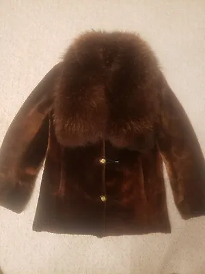 $165 • Buy Lamb Shearling Coat With Fox Collar Sz S