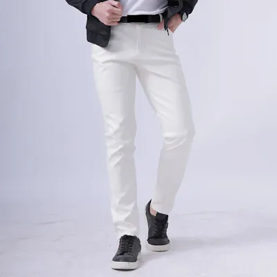 Mens Wet Look Stretch Faux Leather Trousers Soft Breathable Slim Pants Clubwear • $29.35