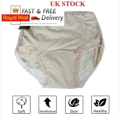 £8.99 • Buy UK Women Ladies Cotton INCONTINENCE Pants WASHABLE WITH PAD Briefs Knickers
