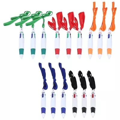 2X(15 Pcs Retractable Pens On Lanyard Neck Pens In A Rope Pen 4 Color In • £16.37