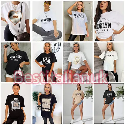 £8.48 • Buy  Shirt Ladies Oversized Baggy Fit Short Sleeve Slogan T-shirt Tee Tops Womens UK